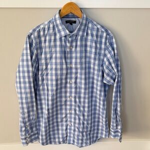 Banana Republic Men's Blue and White Plaid Shirt
